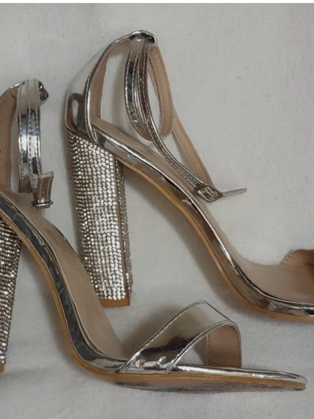 Lulu's Silver Rhinestone Block Heel Sandals